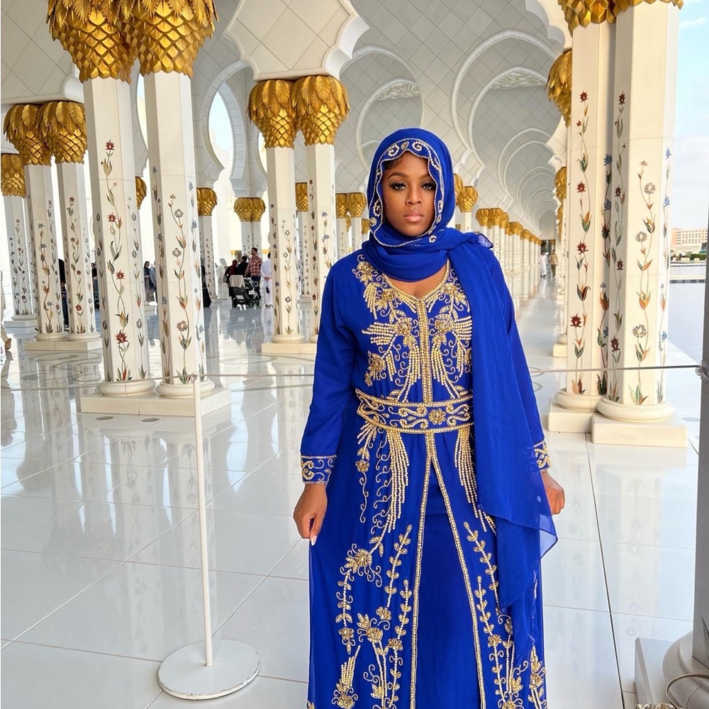 Elegant Blue and Gold Embroidered Dress worn once!